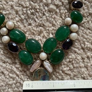 Handcrafted Abalone, Pearl, Amethyst and Jade Silver Necklace